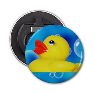 Gele Rubber Ducky in Bubbles Button Flesopener