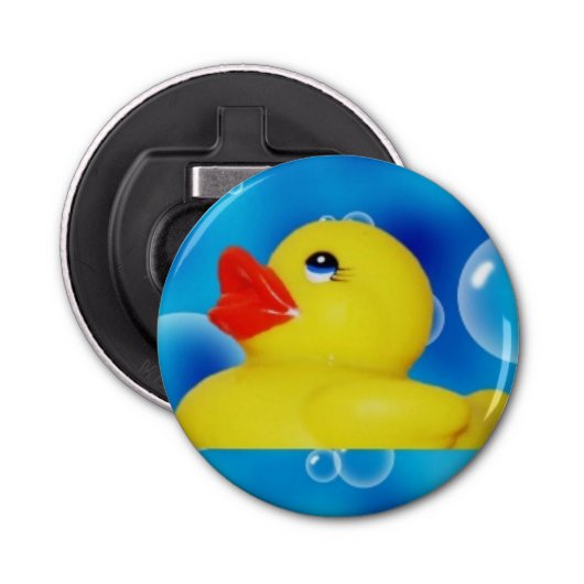 Gele Rubber Ducky in Bubbles Button Flesopener (Voorkant)