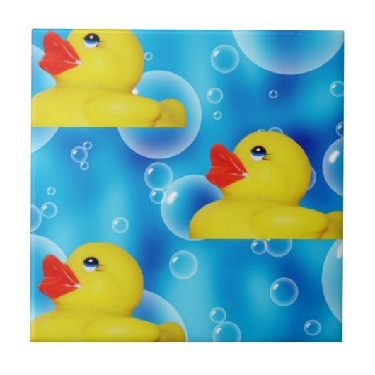 Gele Rubber Ducky in Bubbles Tegeltje (Voorkant)