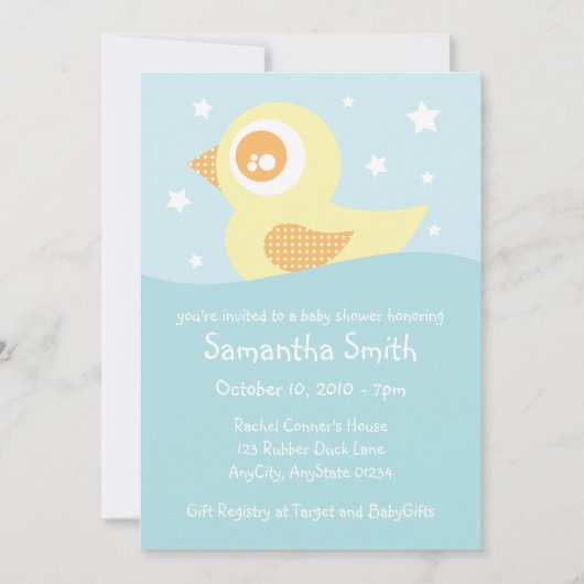 Gele Rubber Ducky Uitnodiging (Voorkant)