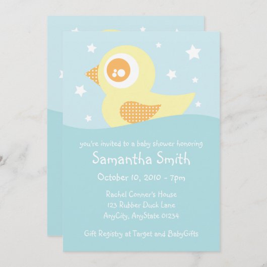 Gele Rubber Ducky Uitnodiging (Voorkant / Achterkant)