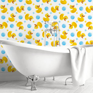 Gele Rubber Eend & Bubbles Behang