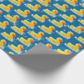 Gele rubber eenden met belletjes cadeaupapier (Hoek)