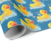 Gele rubber eenden met belletjes cadeaupapier (Rol Hoek)