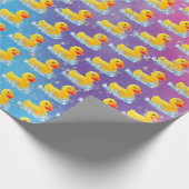 Gele rubber eenden met belletjes cadeaupapier (Hoek)