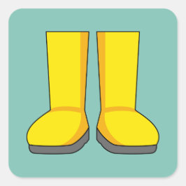 Gele Rubber Regen Laarzen Vierkante Sticker
