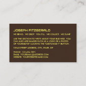 Gele rubber Skip Design, Skip/Dumpster Company Visitekaartje (Achterkant)