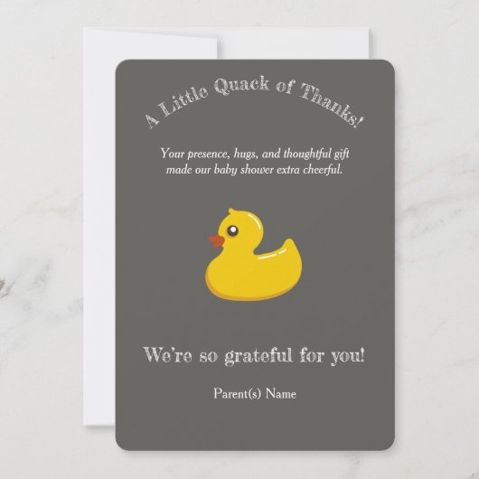 Gele rubbereend baby shower - Dank u wel Kaart (Voorkant)