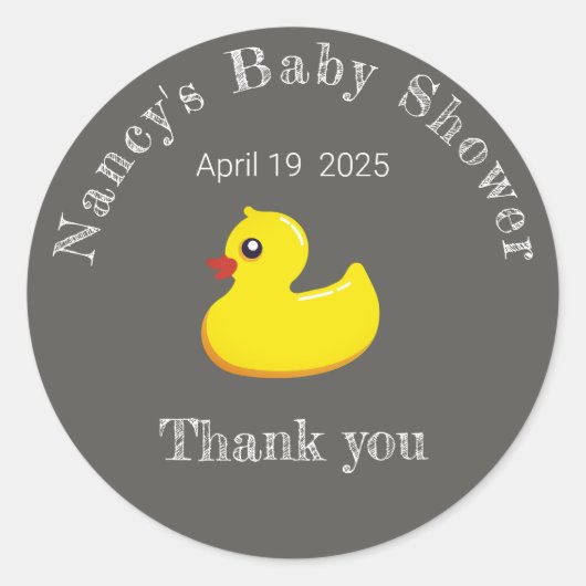 gele rubbereend - baby shower - karton ronde sticker (Voorkant)