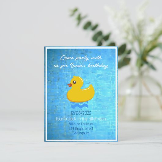 gele rubbereend - verjaardagscategorie kaart (Staand voorkant)