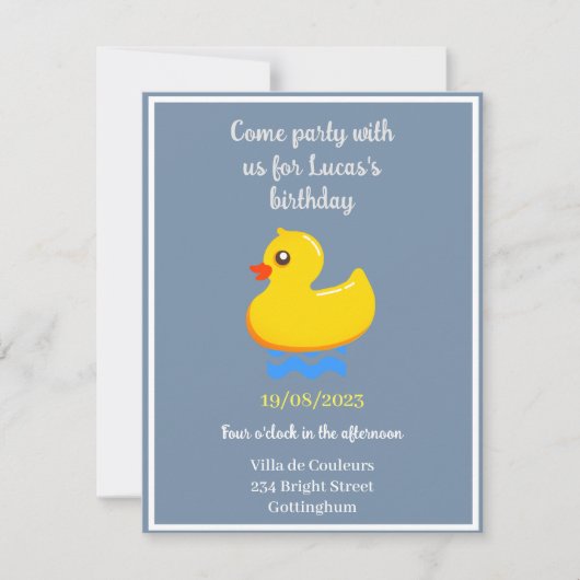 gele rubbereend - verjaardagsfeest kaart (Voorkant)
