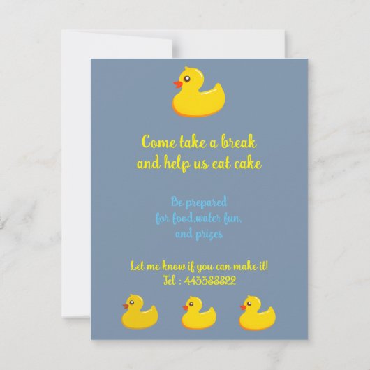 gele rubbereend - verjaardagsfeest kaart (Achterkant)