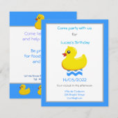 gele rubbereend verjaardagsfeestdag kaart (Voorkant / Achterkant)