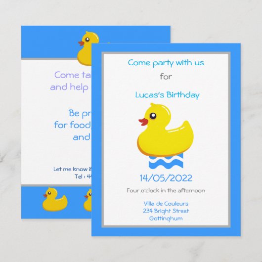 gele rubbereend verjaardagsfeestdag kaart (Voorkant / Achterkant)