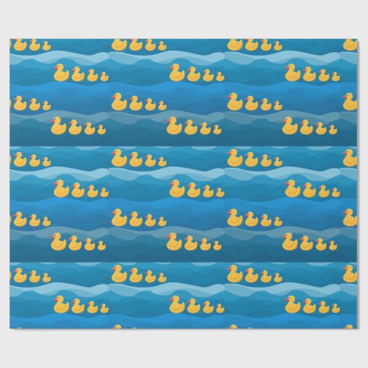 gele rubberen eend op golven cadeaupapier (Vlak)