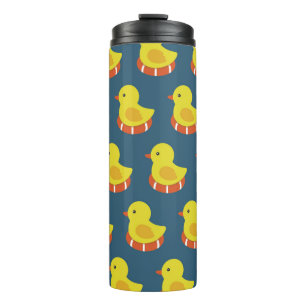 Gele rubberen eend, schattig, naadloos patroon. thermosbeker