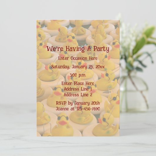Gele rubberen eenden leuk feestje kaart (Staand voorkant)