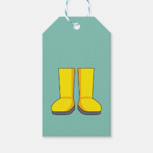 Gele rubberen regenlaarzen cadeaulabel
