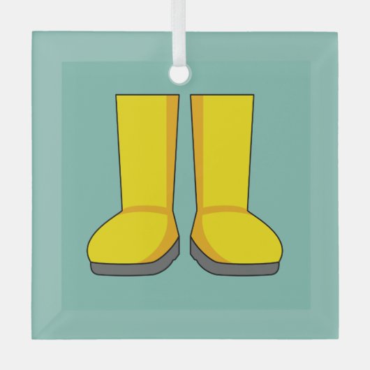 Gele rubberen regenlaarzen glas ornament (Voorkant)