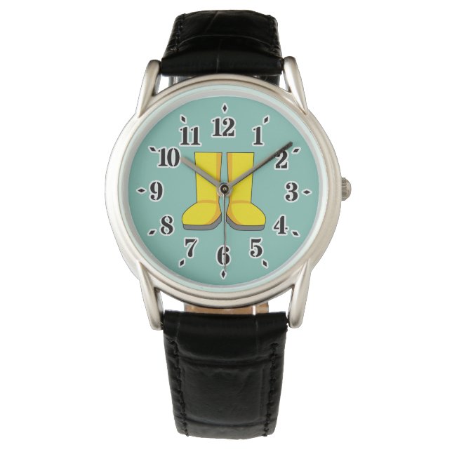 Gele rubberen regenlaarzen horloge (Voorkant)