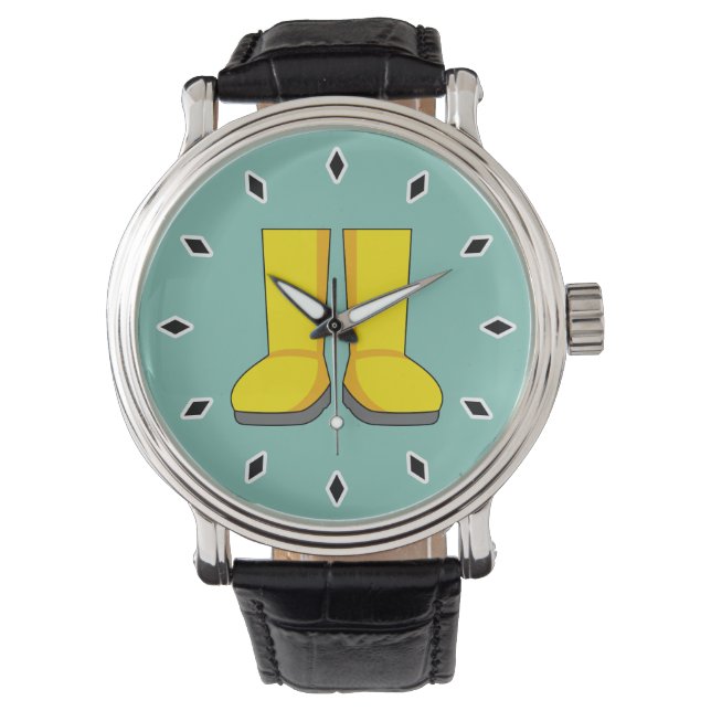 Gele rubberen regenlaarzen horloge (Voorkant)