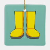 Gele rubberen regenlaarzen keramisch ornament (Achterkant)