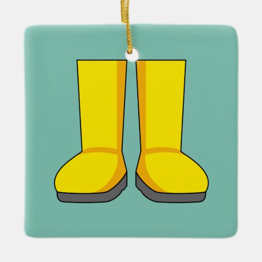 Gele rubberen regenlaarzen keramisch ornament (Voorkant)