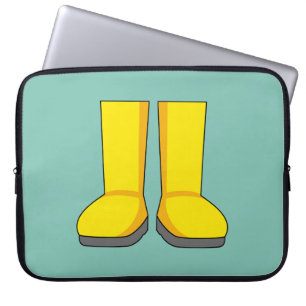 Gele rubberen regenlaarzen laptop sleeve
