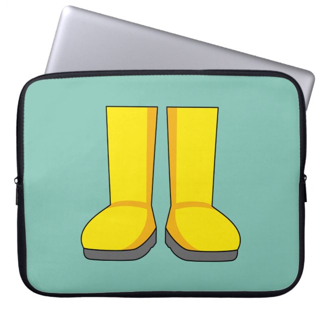 Gele rubberen regenlaarzen laptop sleeve (Voorkant)