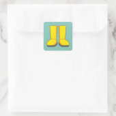Gele rubberen regenlaarzen vierkante sticker (Tas)