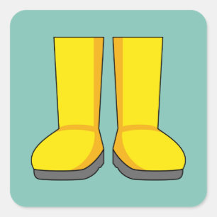 Gele rubberen regenlaarzen vierkante sticker