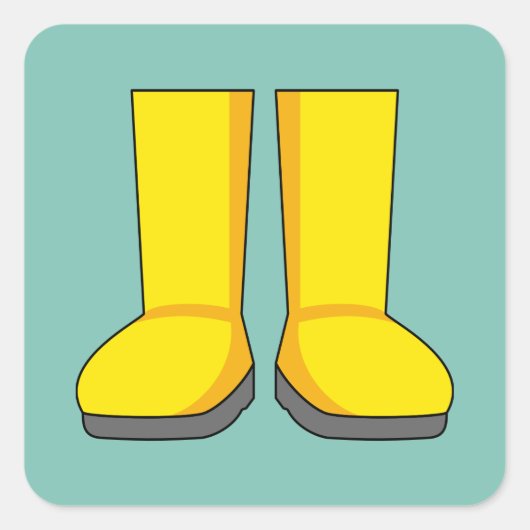 Gele rubberen regenlaarzen vierkante sticker (Voorkant)
