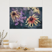 Gele rudbeckia en Paarse lavender Poster (Keuken)