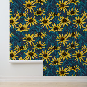 Gele Rudbekia op marine Behang