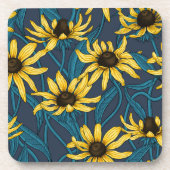 Gele Rudbekia op marine Bier Onderzetter (Voorkant)