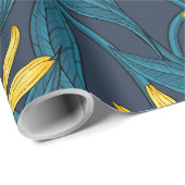 Gele Rudbekia op marine Cadeaupapier (Rol Hoek)