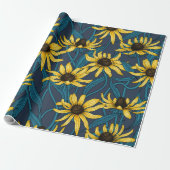 Gele Rudbekia op marine Cadeaupapier (Uitgerold)