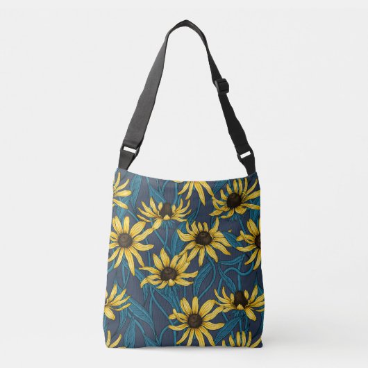 Gele Rudbekia op marine Crossbody Tas (Voorkant)