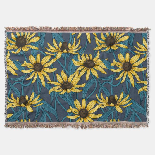 Gele Rudbekia op marine Deken (Voorkant)