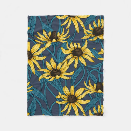 Gele Rudbekia op marine Fleece Deken (Voorkant)