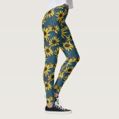 Gele Rudbekia op marine Leggings (Rechts)