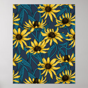 Gele Rudbekia op marine Poster