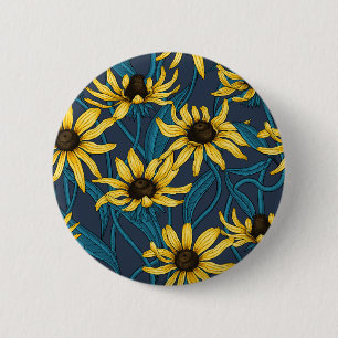 Gele Rudbekia op marine Ronde Button 5,7 Cm
