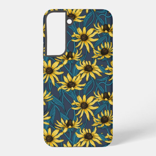 Gele Rudbekia op marine Samsung Galaxy Hoesje (Achterkant)