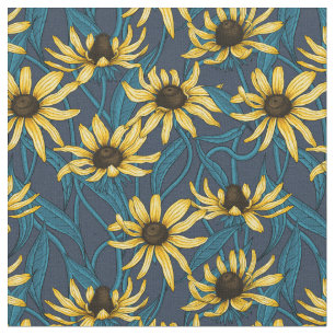 Gele Rudbekia op marine Stof