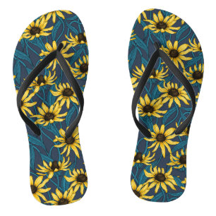 Gele Rudbekia op marine Teenslippers