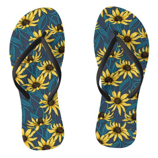 Gele Rudbekia op marine Teenslippers (Voetbed)