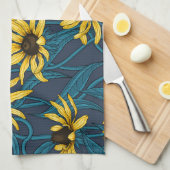 Gele Rudbekia op marine Theedoek (Quarter Fold)