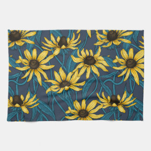 Gele Rudbekia op marine Theedoek