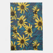 Gele Rudbekia op marine Theedoek (Verticaal)